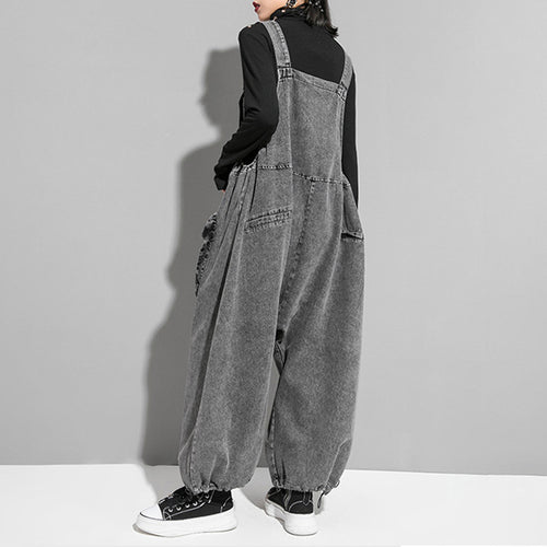 2024 Spring New Arrival Overalls High Waist Washing Water Denim Large Size Distinctive Hanging Crotch Loose Overalls For Women